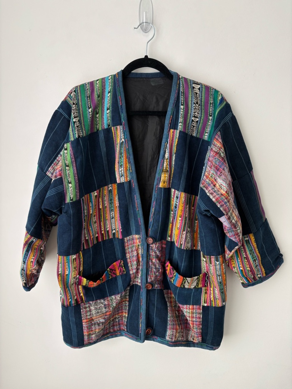 Vintage Patchwork Woven Jacket Ethnic Boho Southwestern Textile Oversized Coat